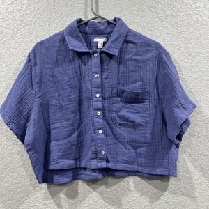 Sisstrevolution Gauze Crop Top Womens M Blue Button Up Casual Beach Coastal Boho